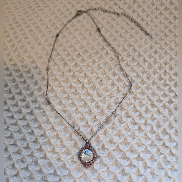 Sorrelli Vintage Brushed Antique Silver Pendant with Clear and Pink Crystals - Picture 3 of 8